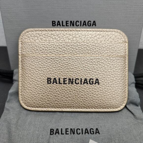 Authentic BALENCIAGA Leather Card Holder Gold Tan Luxuy - Picture 1 of 7